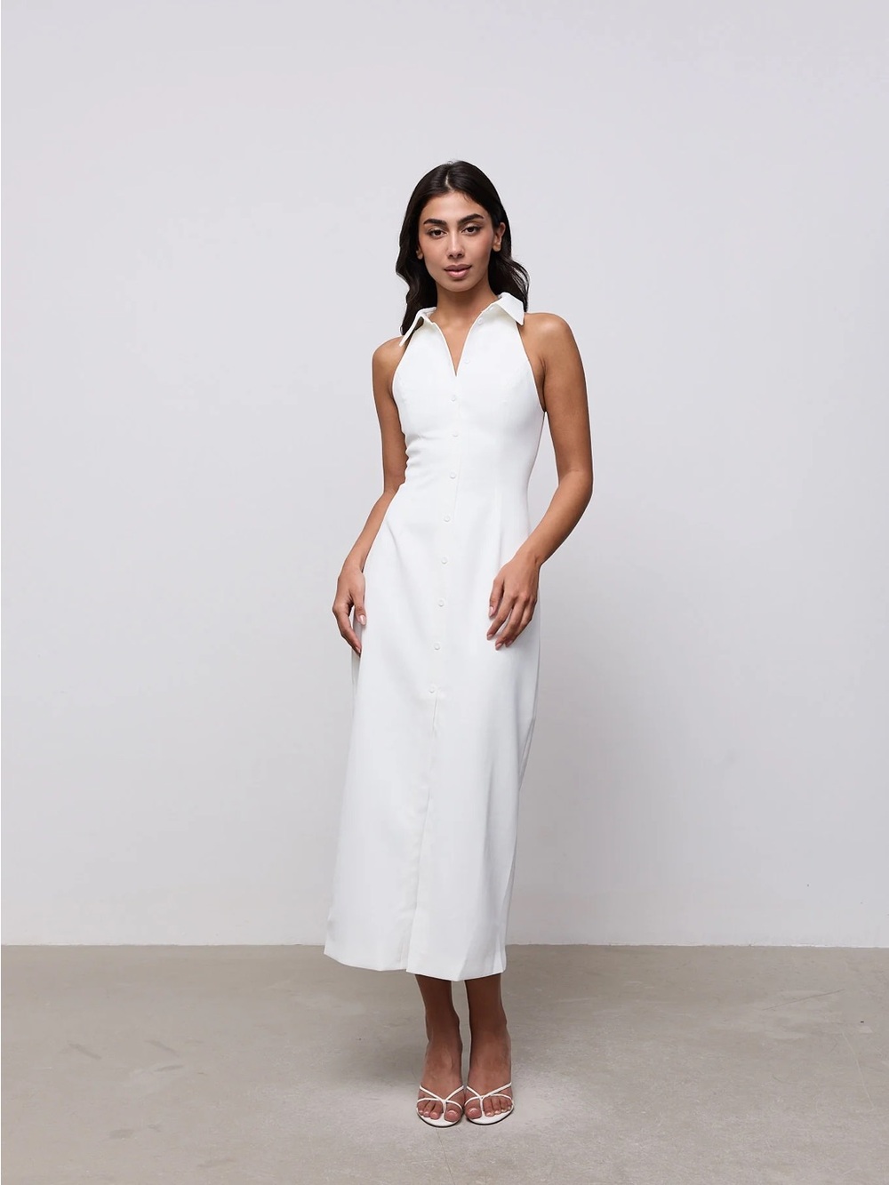 Odd Muse White Collar Maxi Dress